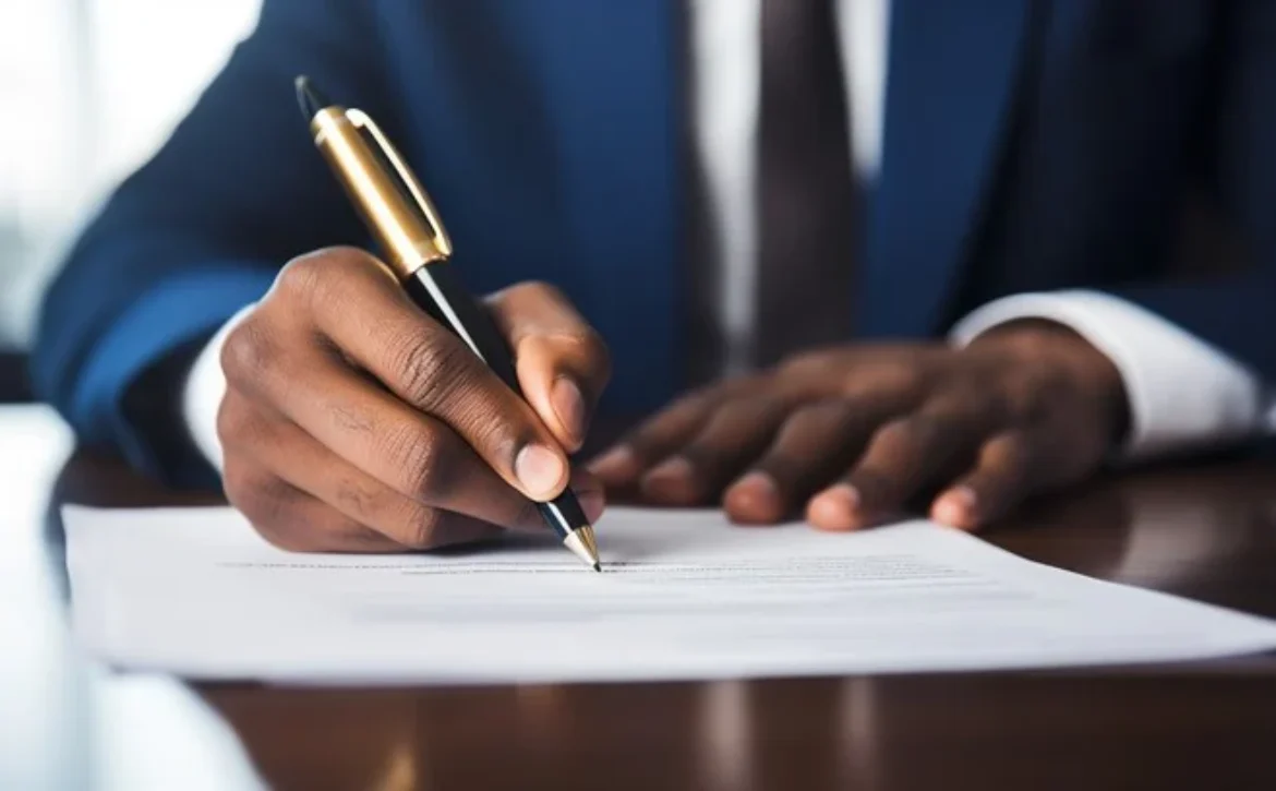 Government official signing document