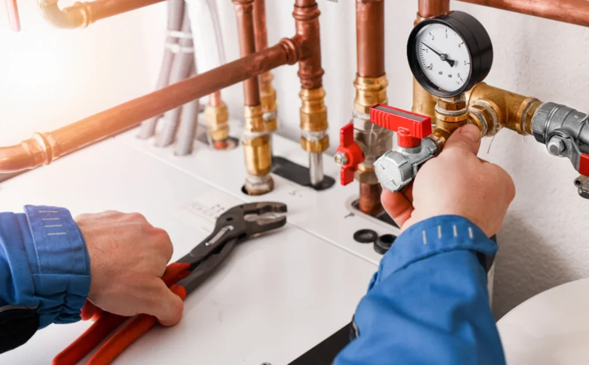 Plumber inspecting water pipes